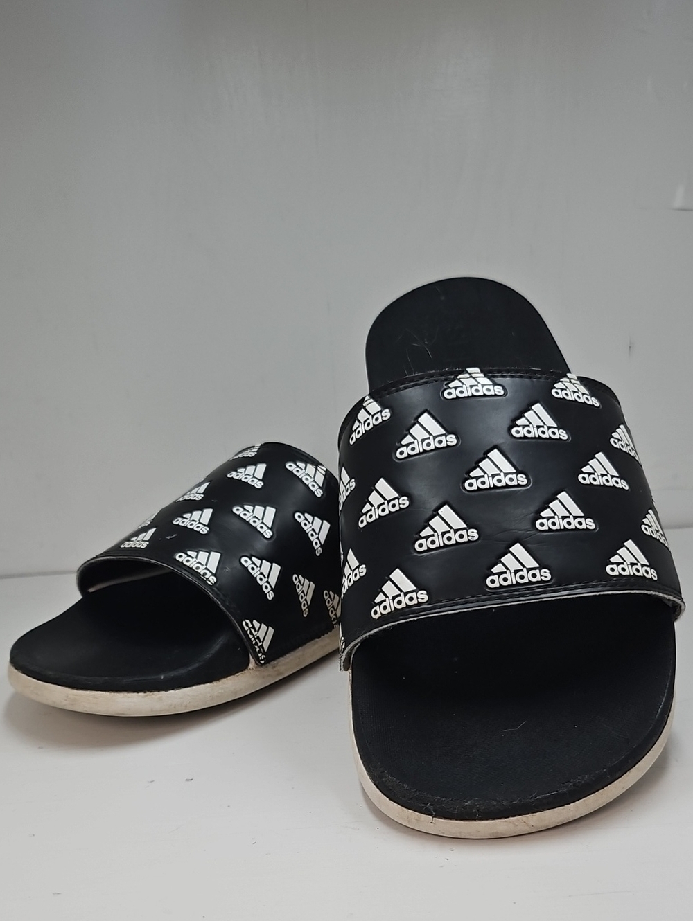 Adidas Black and White Logo Slide Sandals